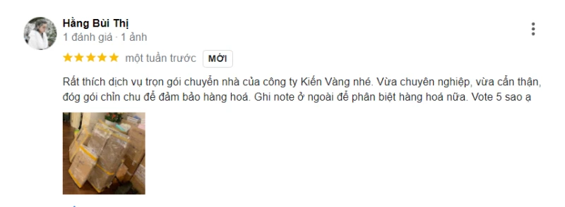 khách hàng đánh giá về dịch vụ chuyển nhà Hà Nội của Kiến Vàng