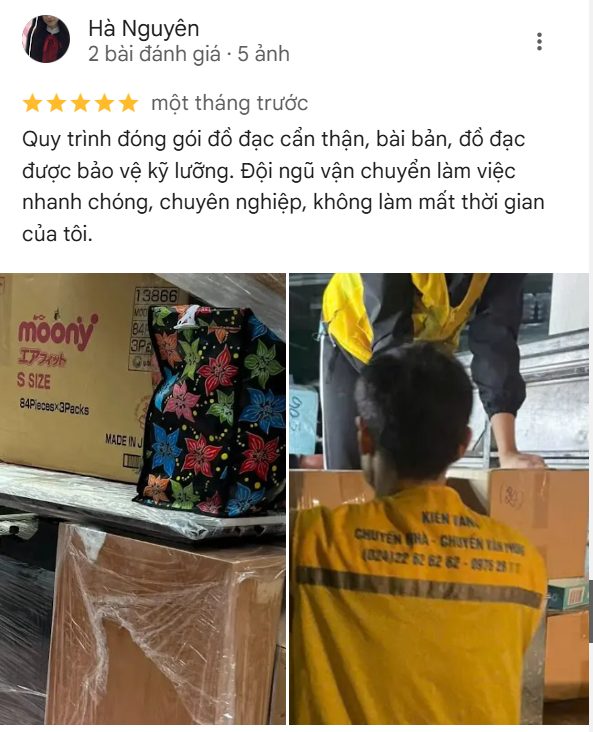 Chuyển nhà tại Phường Yên Hòa, Quận Cầu Giấy 10 Đánh giá từ chị Hà Nguyên