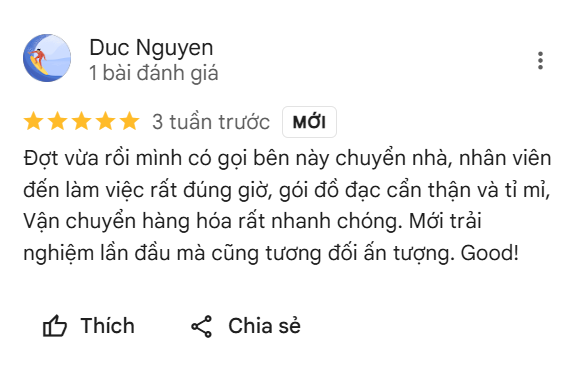 Review đánh giá 5 sao từ anh Đức