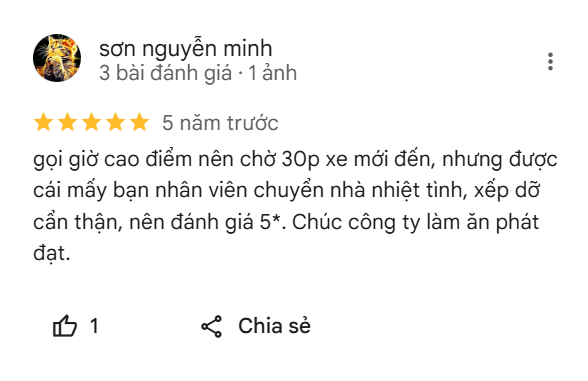 Chuyển nhà tại huyện Phúc Thọ, Hà Nội 13 Đánh giá từ anh Sơn