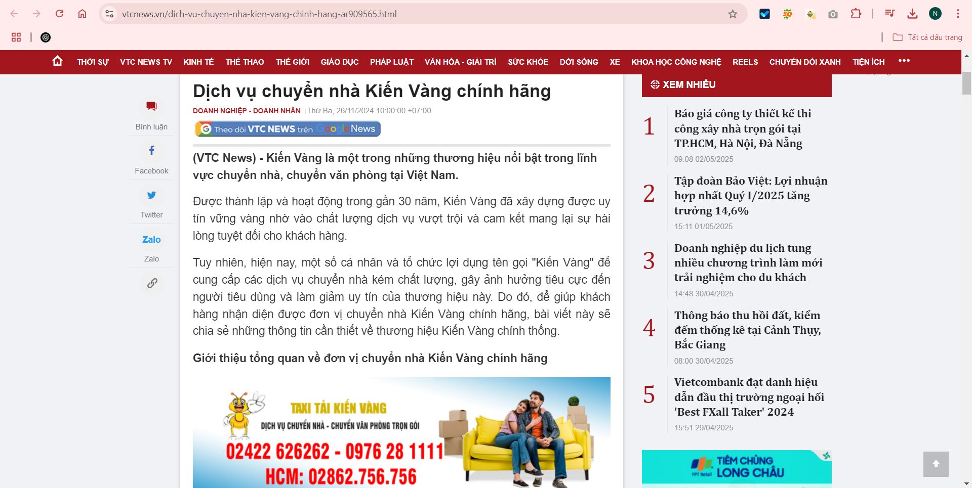 Báo VTC News nói về Kiến Vàng