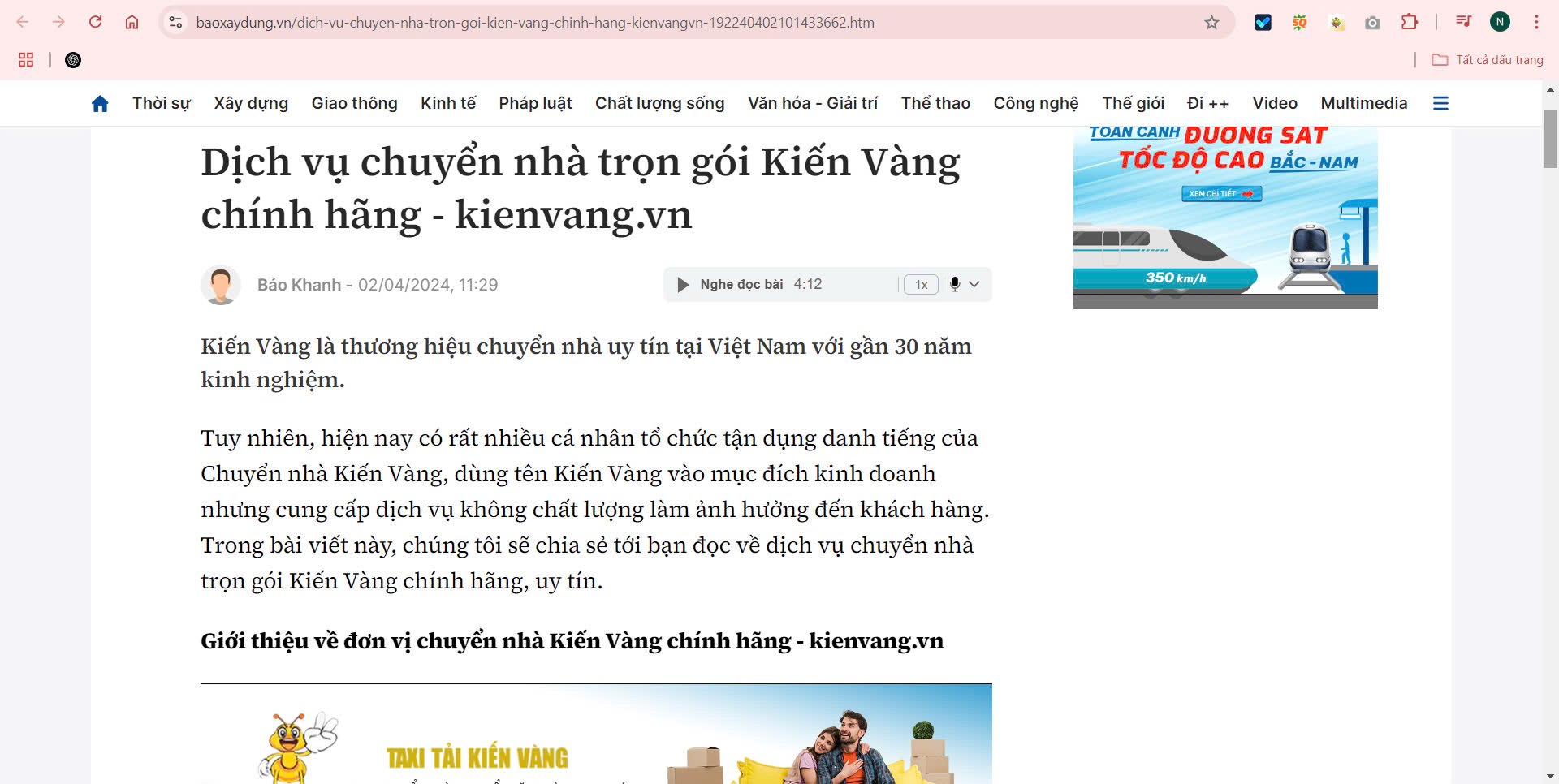 Báo Xây Dựng nói về Kiến Vàng