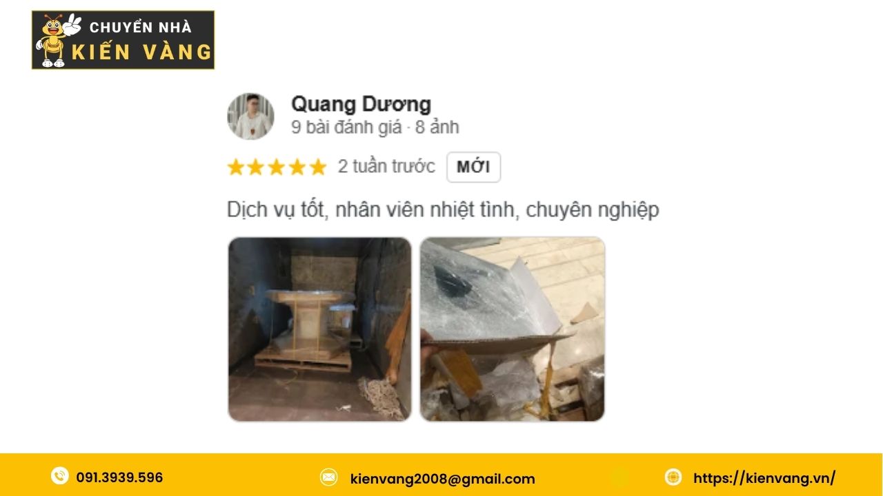 Dịch vụ chuyển nhà trọn gói tại Thảo Điền Pearl Quận 2 TPHCM 9 Đánh giá thực tế của khách hàng trên Google tại Chuyển Nhà Kiến Vàng