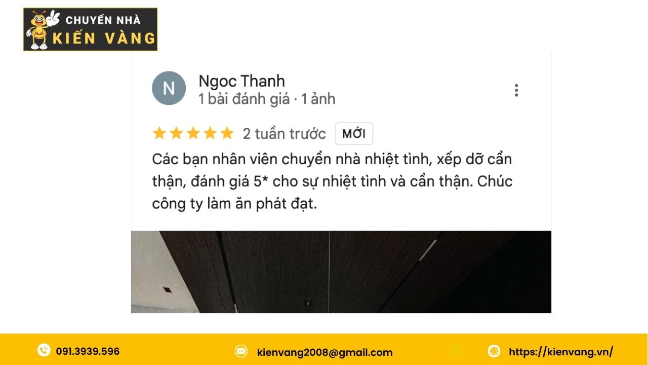 Dịch vụ taxi tải tại căn hộ chung cư Gateway Thảo Điền 6 Đánh giá tích cực từ anh Ngọc Thành