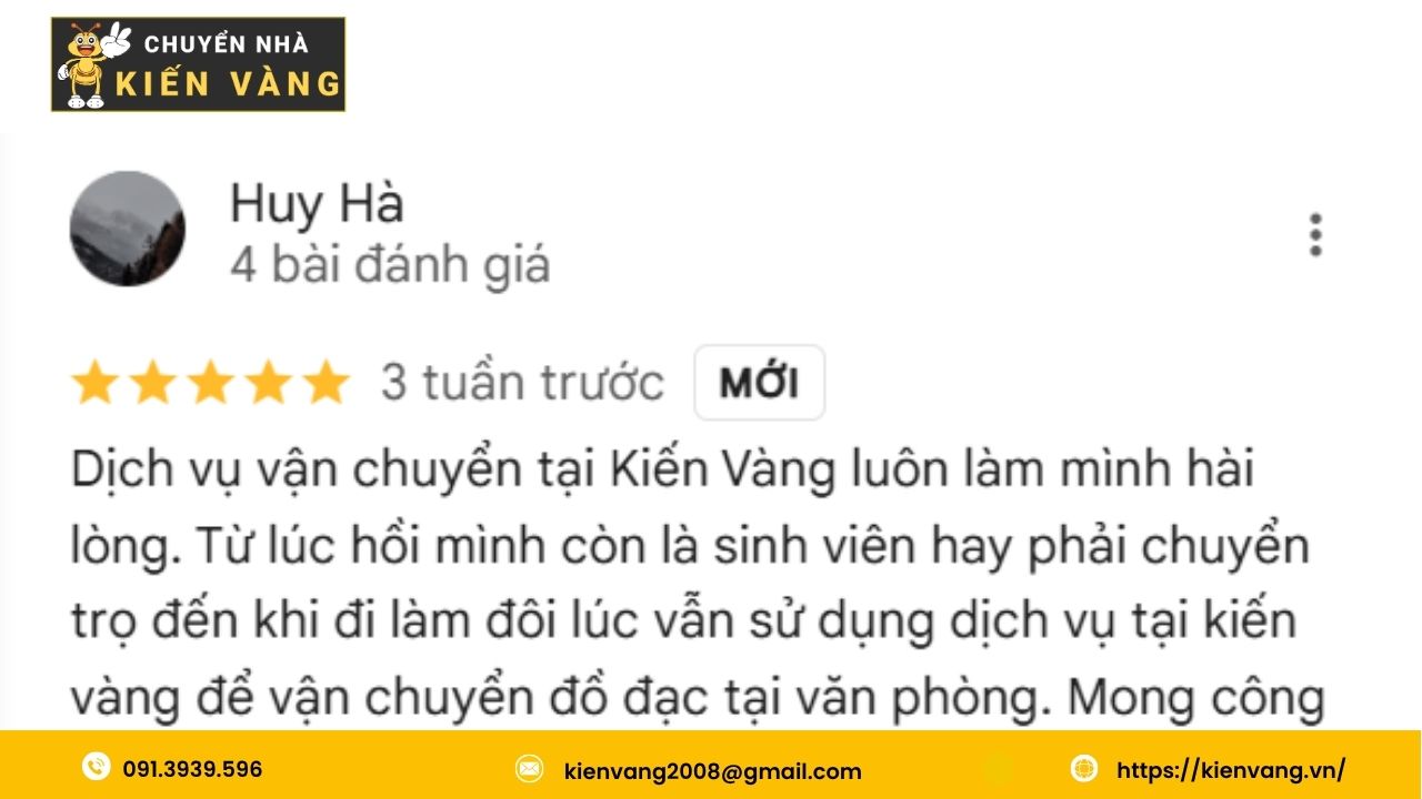 Chuyển nhà trọn gói Diamond Island Quận 2 7 Đánh giá của anh Huy Hà về dịch vụ của Chuyển Nhà Kiến Vàng