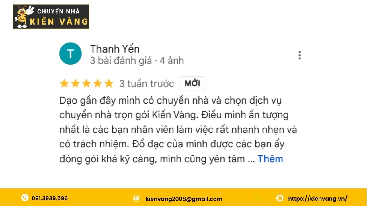 Chuyển nhà trọn gói tại căn hộ chung cư Léman Luxury Apartments 7 Đánh giá của chị Thanh Yến về dịch vụ của Chuyển Nhà Kiến Vàng