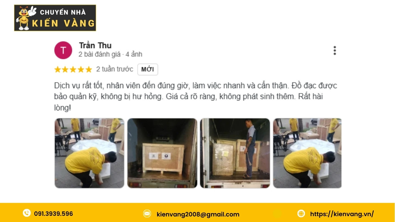 Dịch vụ chuyển văn phòng trọn gói tại The EverRich Infinity 8 Đánh giá của chị Trần Thu về chất lượng dịch vụ Chuyển Nhà Kiến Vàng