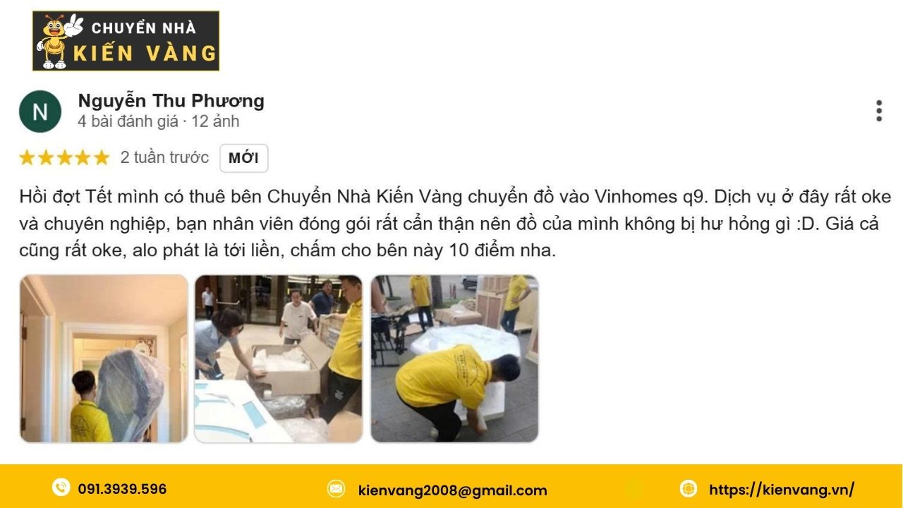 Chuyển nhà trọn gói tại căn hộ chung cư Léman Luxury Apartments 5 Đánh giá của chị Thu Phương về dịch vụ của Chuyển Nhà Kiến Vàng