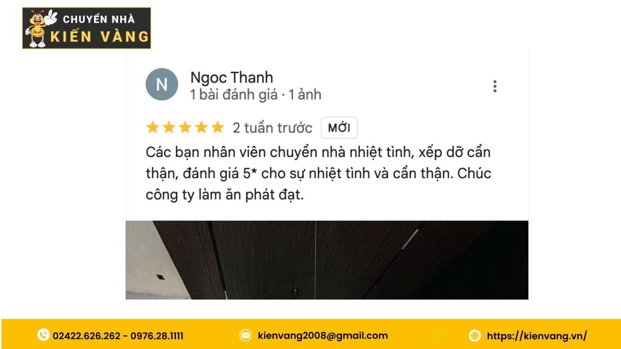 Dịch vụ chuyển nhà trọn gói xã Hưng Đạo tiết kiệm thời gian 3 Đánh giá về dịch vụ chuyển nhà Kiến Vàng từ chị Ngọc Thanh