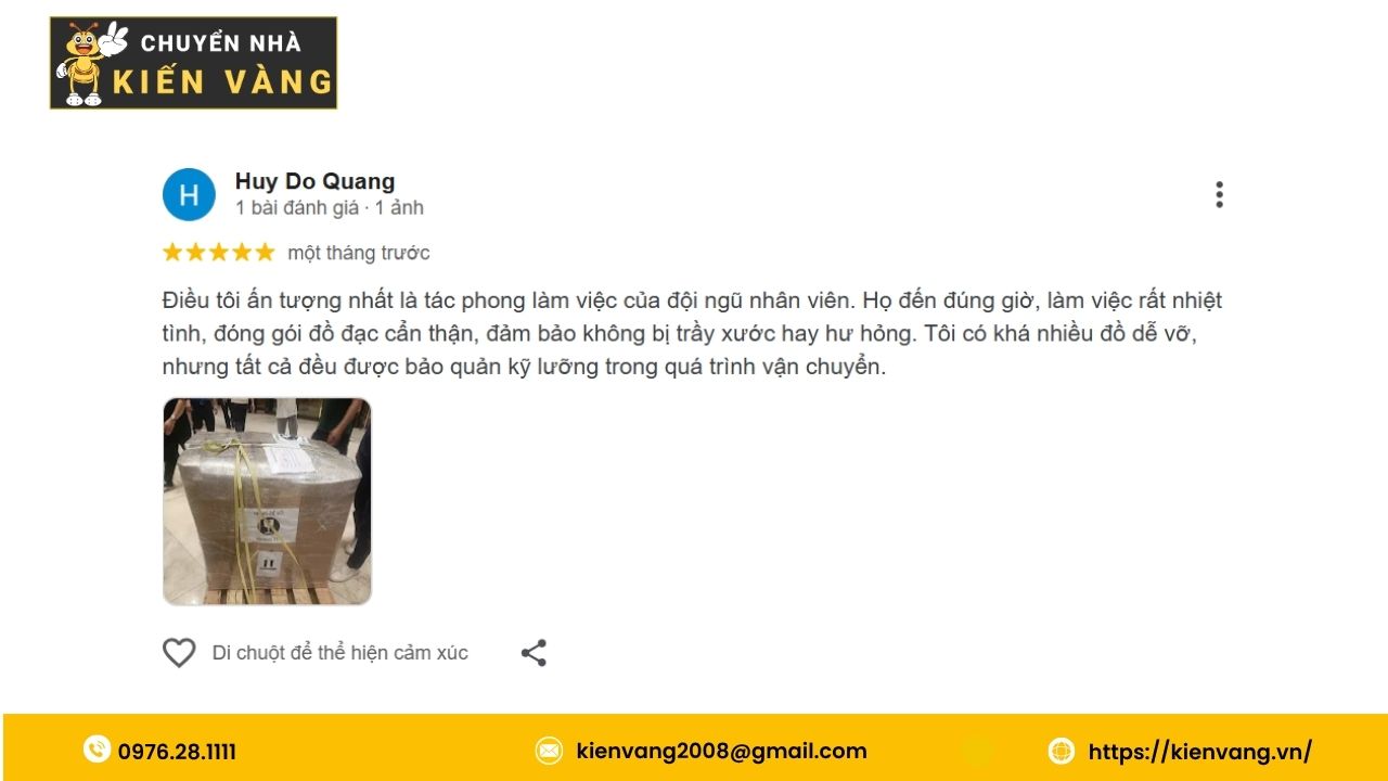 Dịch vụ chuyển nhà xã Đại Xuyên uy tín và giá tốt nhất 2025 3 Đánh giá của anh Quang Huy