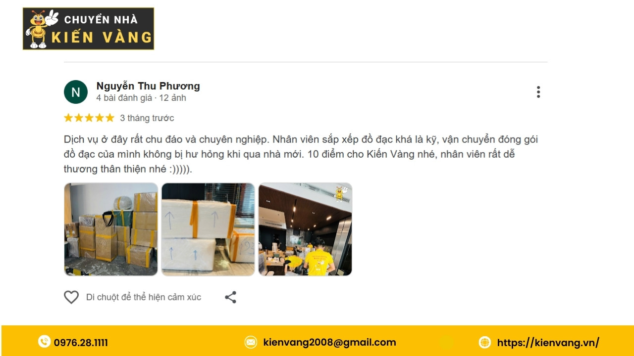 Dịch vụ chuyển nhà tại Xã Ứng Thiên đáng tin cậy và chuyên nghiệp 5 Đánh giá của chị Thu Phương