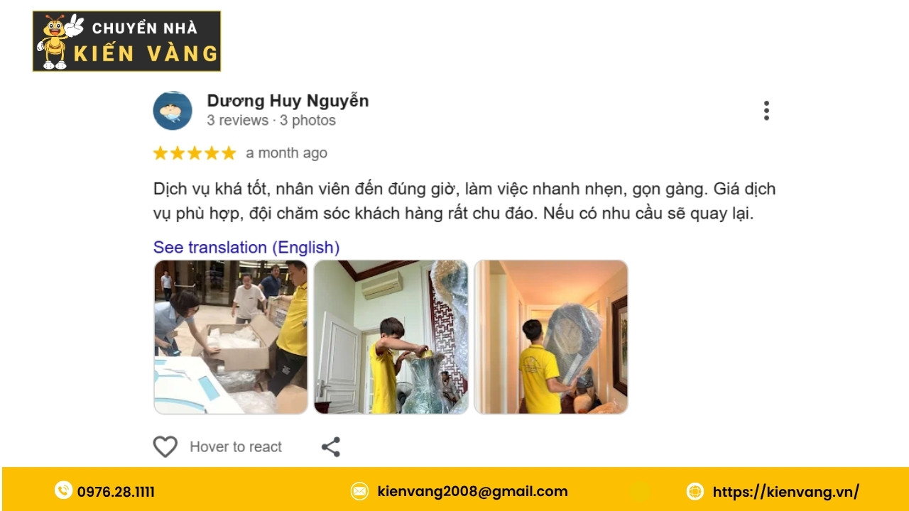 Dịch vụ chuyển nhà trọn gói xã Nam Phù uy tín và nhanh chóng 6 Đánh giá của anh Dương Huy