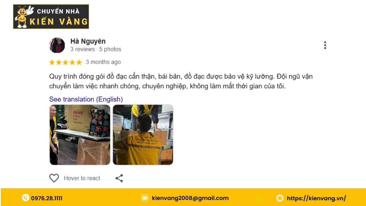 Dịch vụ chuyển nhà trọn gói xã Nam Phù uy tín và nhanh chóng 4 Đánh giá của chị Nguyên Hà