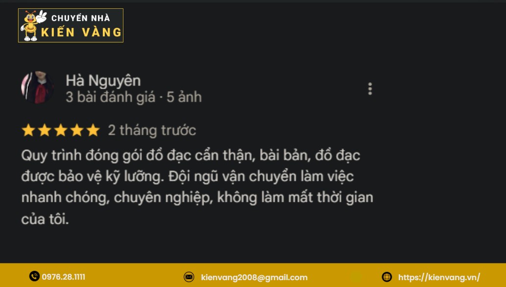 Chuyển Nhà Trọn Gói Tại Phường Tây Tựu 5 Review 5 sao từ khách hàng - Chị Hà