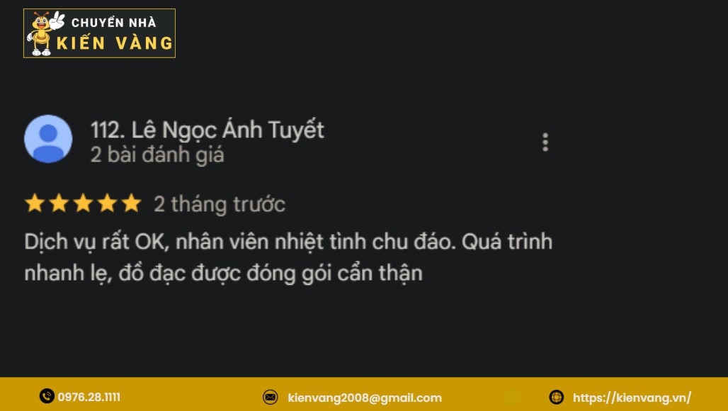 Chuyển nhà trọn gói phường Thượng Cát 5 Review 5 sao từ khách hàng - Chị Tuyết