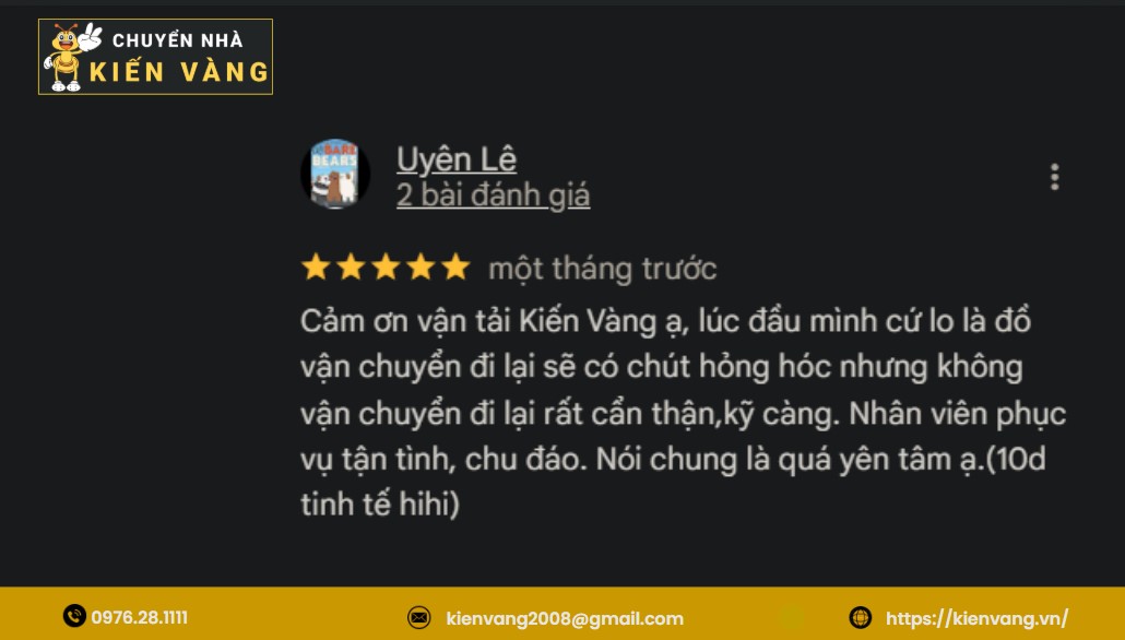 Chuyển Nhà Trọn Gói Tại Phường Tây Tựu 7 Review 5 sao từ khách hàng - Chị Uyên