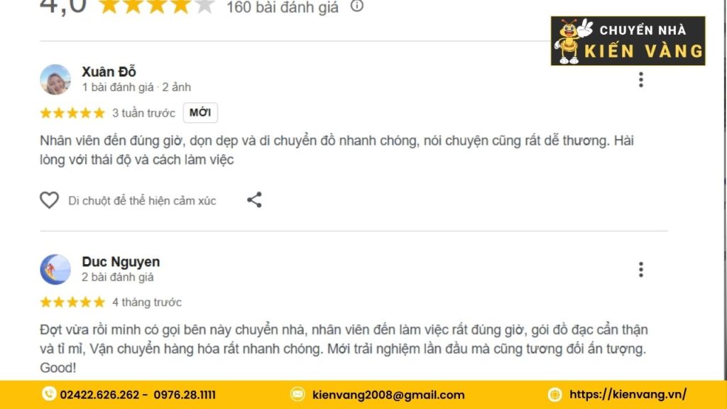 Đánh giá khách quan của khách hàng về dịch vụ vận chuyển trên trang Google