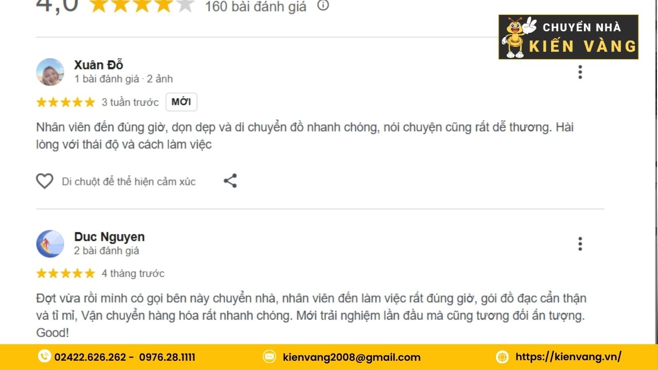 Đánh giá khách quan của khách hàng về dịch vụ vận chuyển trên trang Google
